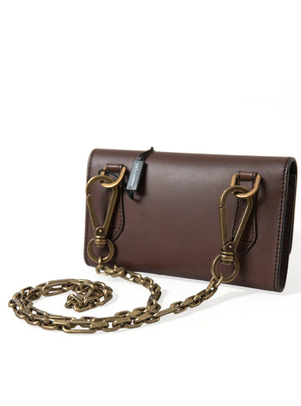 Dolce & Gabbana Brown Calf Leather Logo Embossed Shoulder Bags - Ellie Belle