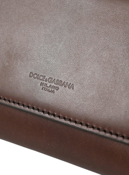 Dolce & Gabbana Brown Calf Leather Logo Embossed Shoulder Bags - Ellie Belle