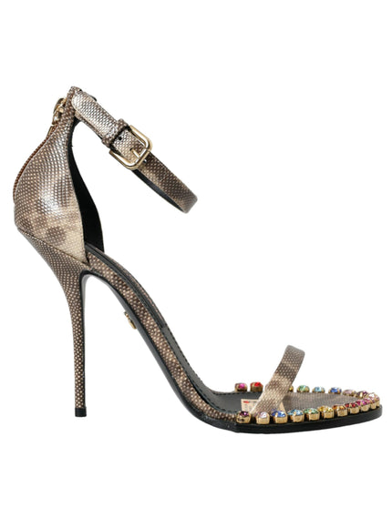 Dolce & Gabbana Brown Exotic Leather Crystal Sandals - Ellie Belle