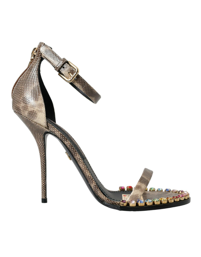 Dolce & Gabbana Brown Exotic Leather Crystal Sandals - Ellie Belle