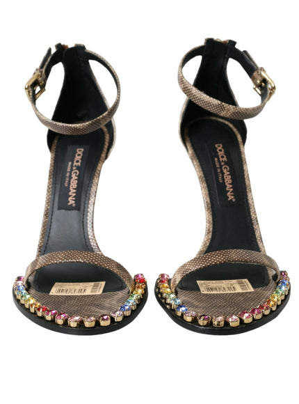 Dolce & Gabbana Brown Exotic Leather Crystal Sandals - Ellie Belle