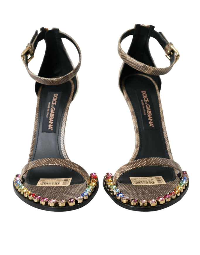 Dolce & Gabbana Brown Exotic Leather Crystal Sandals - Ellie Belle