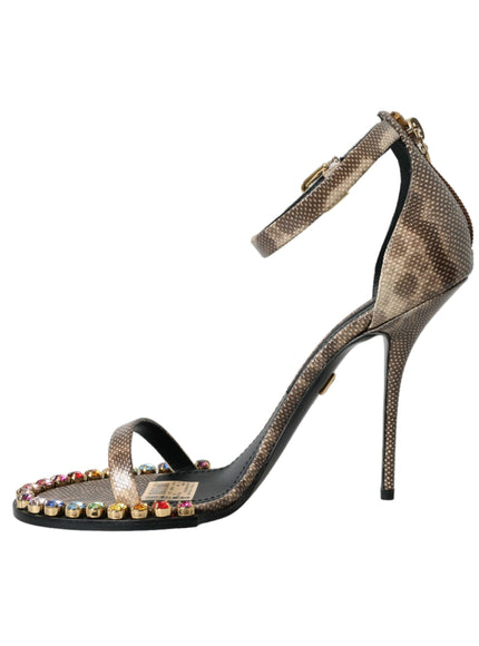 Dolce & Gabbana Brown Exotic Leather Crystal Sandals - Ellie Belle