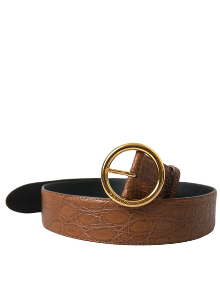 Dolce & Gabbana Brown Exotic Leather Round Buckle Belt - Ellie Belle