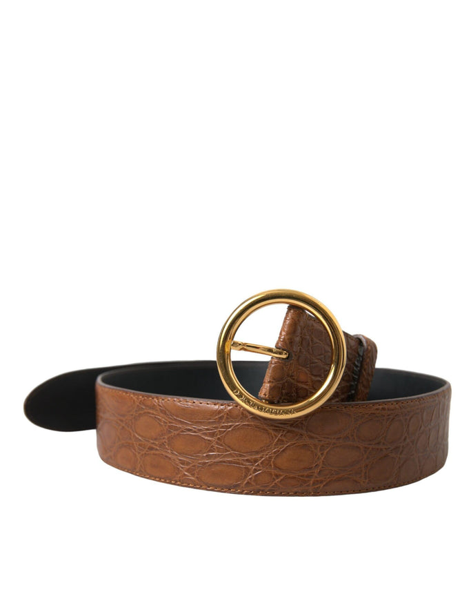 Dolce & Gabbana Brown Exotic Leather Round Buckle Belt - Ellie Belle