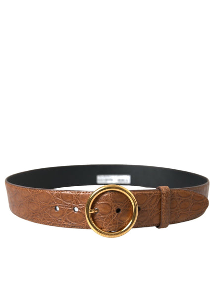 Dolce & Gabbana Brown Exotic Leather Round Buckle Belt - Ellie Belle