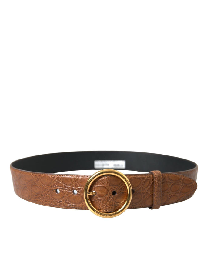 Dolce & Gabbana Brown Exotic Leather Round Buckle Belt - Ellie Belle