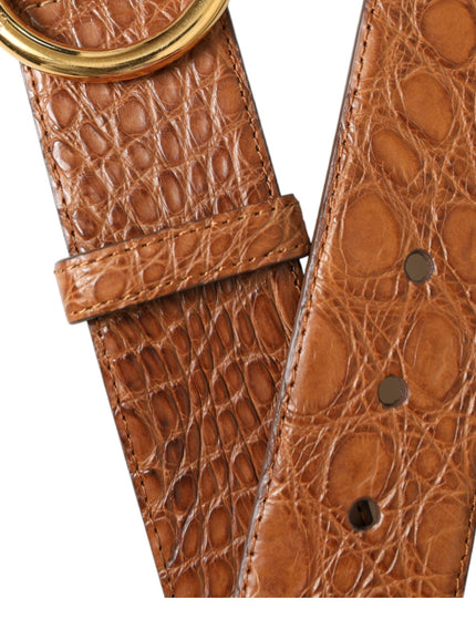 Dolce & Gabbana Brown Exotic Leather Round Buckle Belt - Ellie Belle