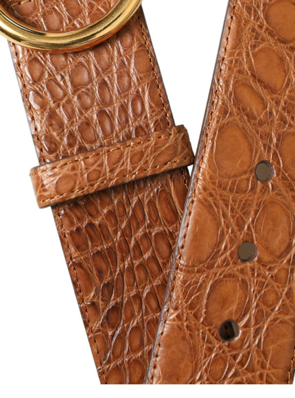 Dolce & Gabbana Brown Exotic Leather Round Buckle Belt - Ellie Belle