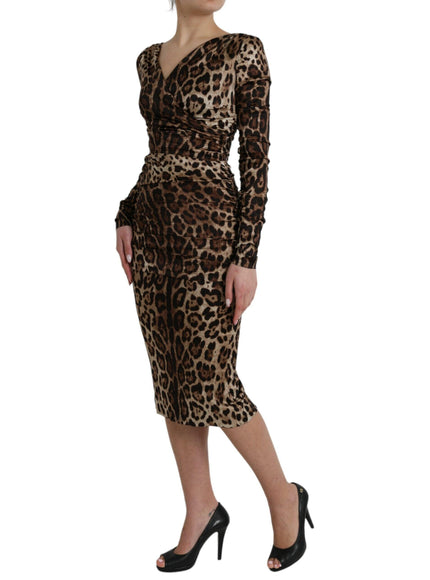 Dolce & Gabbana Brown Leopard Print Midi Dress - Ellie Belle