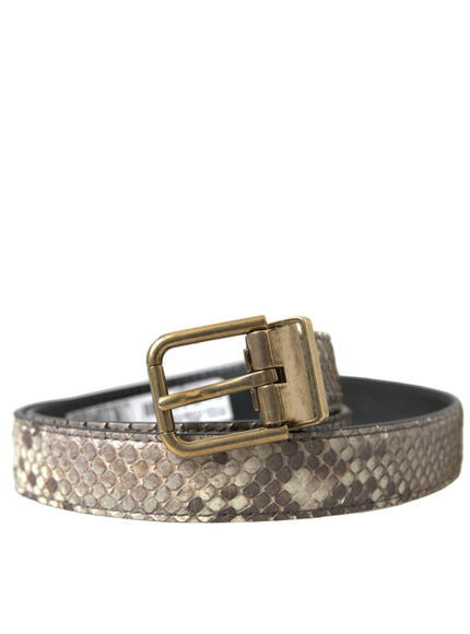 Dolce & Gabbana Brown Python Leather Gold Metal Buckle Belt - Ellie Belle