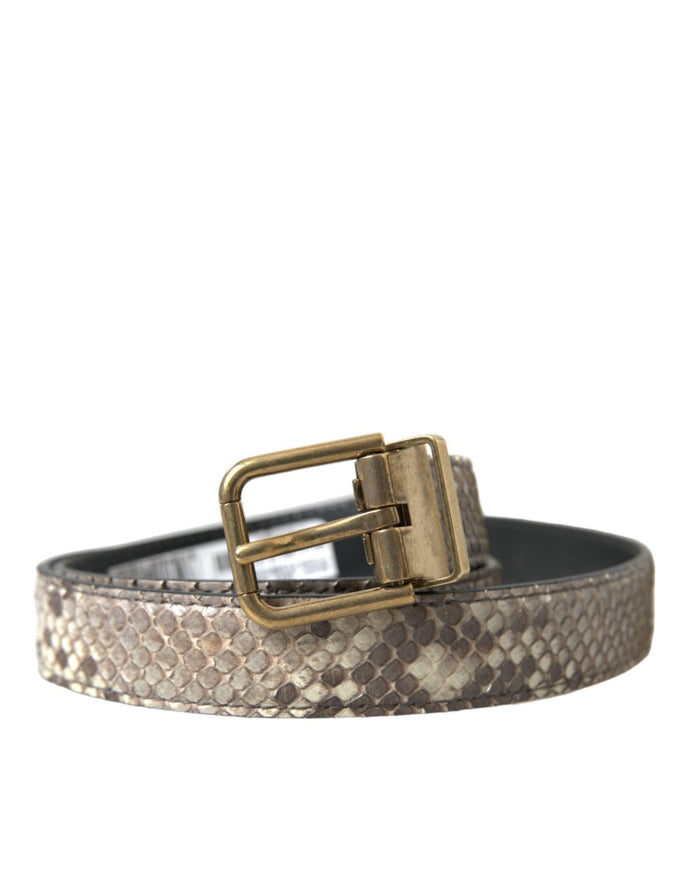 Dolce & Gabbana Brown Python Leather Gold Metal Buckle Belt - Ellie Belle