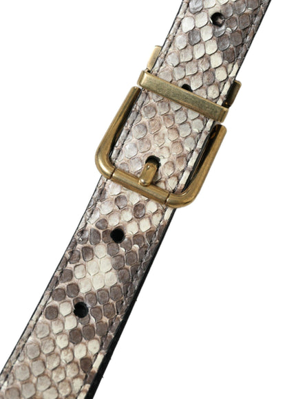 Dolce & Gabbana Brown Python Leather Gold Metal Buckle Belt - Ellie Belle