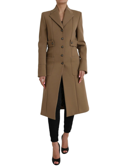 Dolce & Gabbana Button Down Long Coat in Brown - Ellie Belle