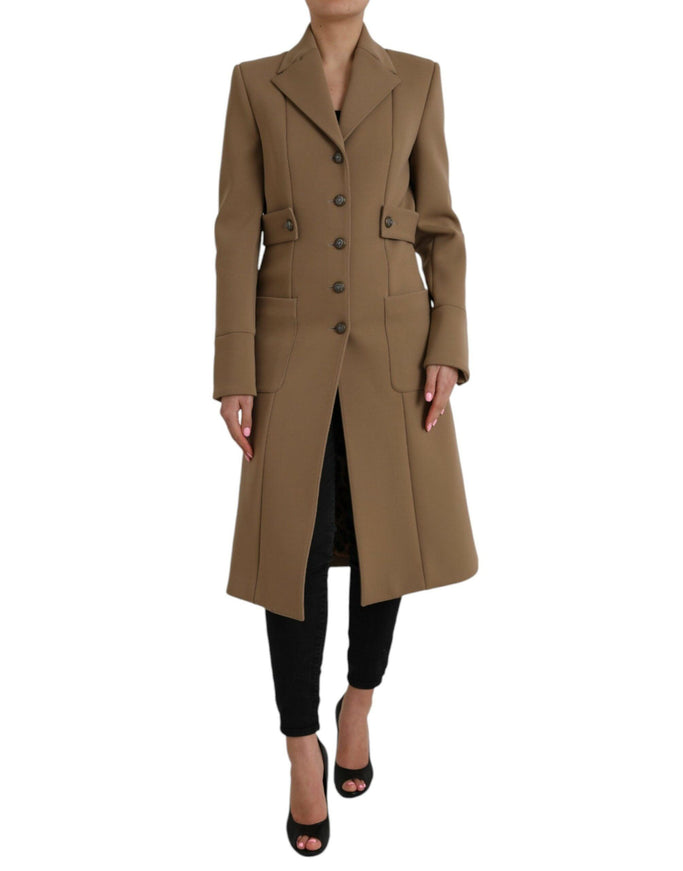 Dolce & Gabbana Button Down Long Coat in Brown - Ellie Belle