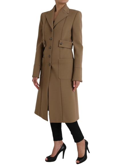 Dolce & Gabbana Button Down Long Coat in Brown - Ellie Belle