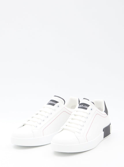 Dolce & Gabbana Calfskin Nappa Portofino Sneakers In White - Ellie Belle