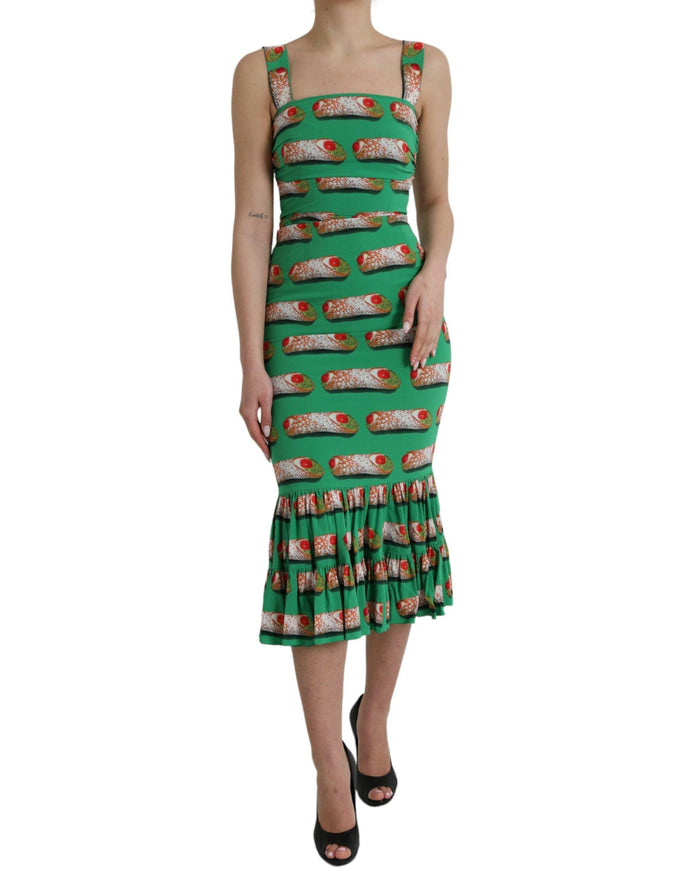 Dolce & Gabbana Cannoli Print Silk-Blend Tiered Sleeveless Dress - Ellie Belle