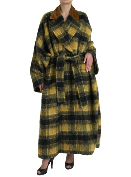 Dolce & Gabbana Checkered Long Trench Coat in Yellow - Ellie Belle