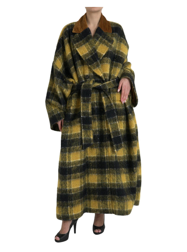 Dolce & Gabbana Checkered Long Trench Coat in Yellow - Ellie Belle