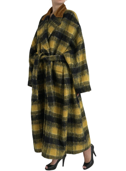 Dolce & Gabbana Checkered Long Trench Coat in Yellow - Ellie Belle