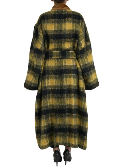 Dolce & Gabbana Checkered Long Trench Coat in Yellow - Ellie Belle