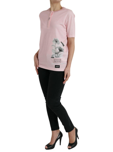 Dolce & Gabbana Chic Pink Floral Cotton T-Shirt - Ellie Belle