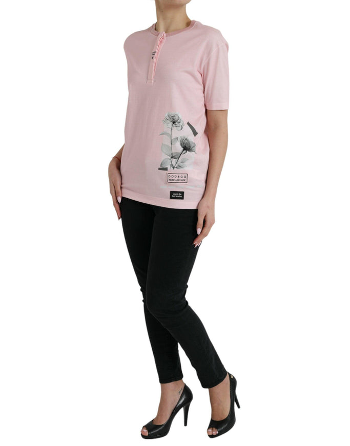 Dolce & Gabbana Chic Pink Floral Cotton T-Shirt - Ellie Belle