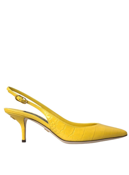 Dolce & Gabbana Croc-Embossed Slingback Pumps in Yellow - Ellie Belle