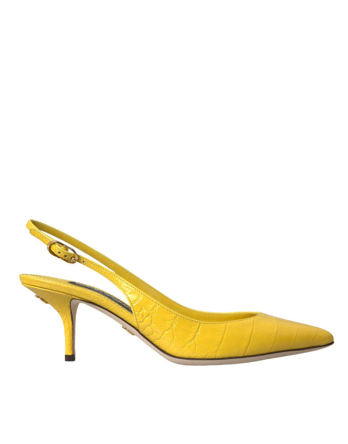 Dolce & Gabbana Croc-Embossed Slingback Pumps in Yellow - Ellie Belle