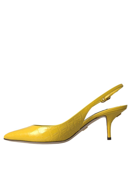 Dolce & Gabbana Croc-Embossed Slingback Pumps in Yellow - Ellie Belle