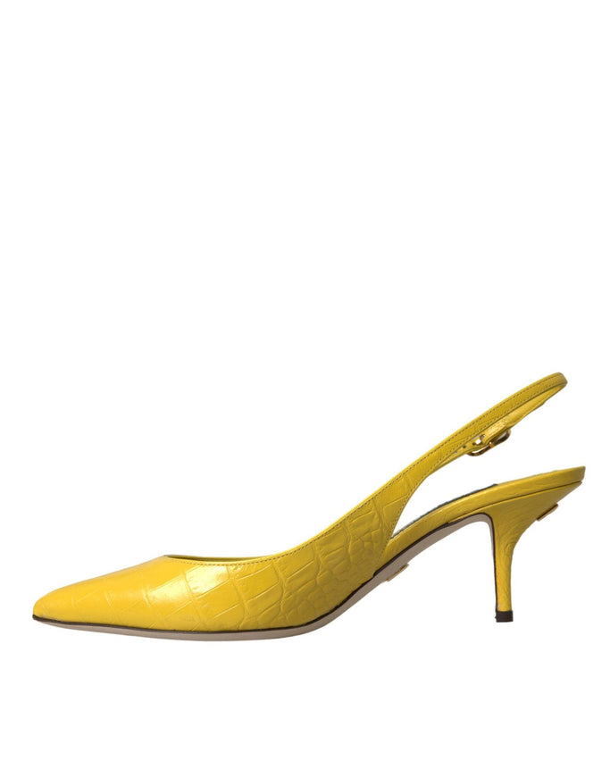 Dolce & Gabbana Croc-Embossed Slingback Pumps in Yellow - Ellie Belle