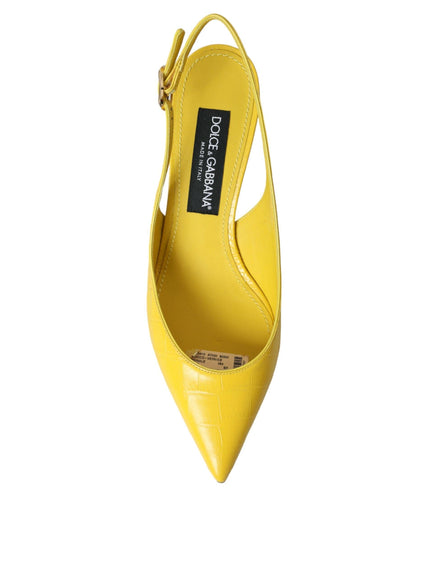 Dolce & Gabbana Croc-Embossed Slingback Pumps in Yellow - Ellie Belle