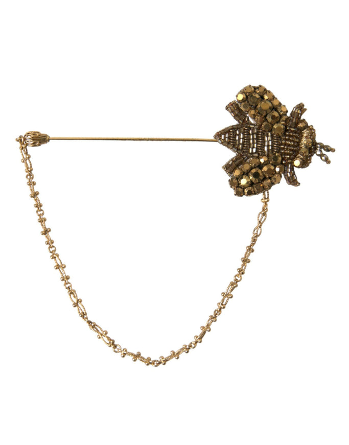 Dolce & Gabbana Crystal Embellished Gold Tone Bee Lapel Pin - Ellie Belle