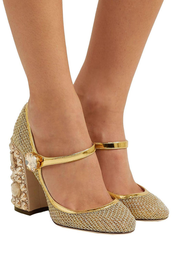 Dolce & Gabbana Crystal-Embellished Mary Jane Pumps - Ellie Belle