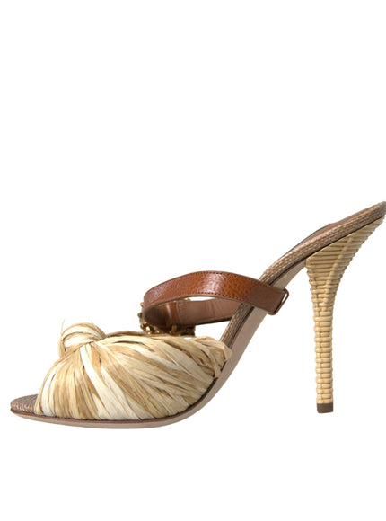 Dolce & Gabbana Crystal Raffia And Leather Sandals In Brown - Ellie Belle