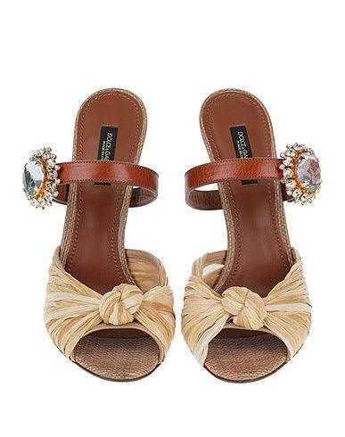 Dolce & Gabbana Crystal Raffia And Leather Sandals In Brown - Ellie Belle