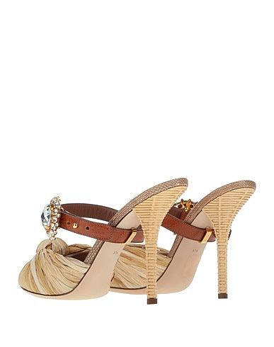 Dolce & Gabbana Crystal Raffia And Leather Sandals In Brown - Ellie Belle