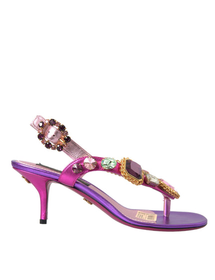 Dolce & Gabbana Crystals Embroidery T-Strap Sandals - Ellie Belle