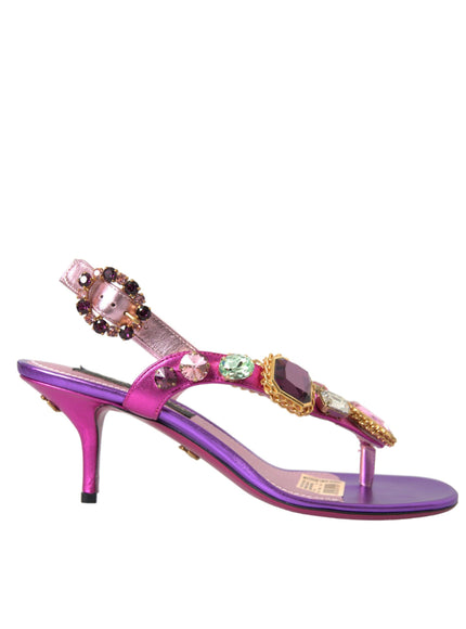 Dolce & Gabbana Crystals Embroidery T-Strap Sandals - Ellie Belle