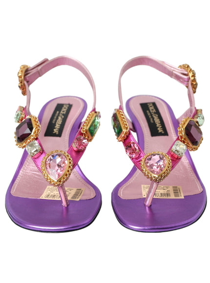 Dolce & Gabbana Crystals Embroidery T-Strap Sandals - Ellie Belle