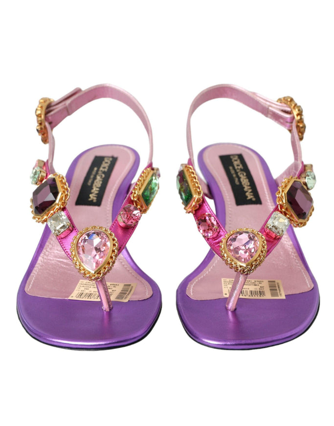 Dolce & Gabbana Crystals Embroidery T-Strap Sandals - Ellie Belle