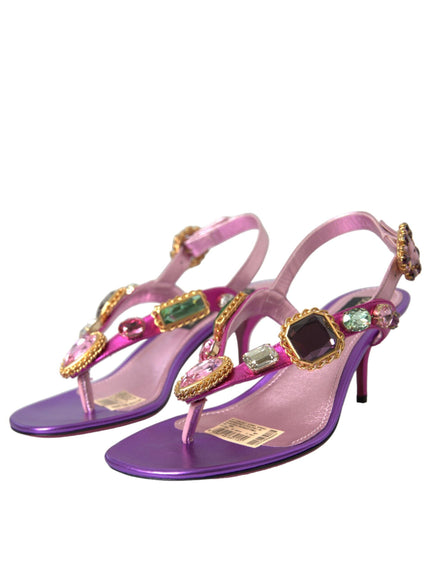 Dolce & Gabbana Crystals Embroidery T-Strap Sandals - Ellie Belle