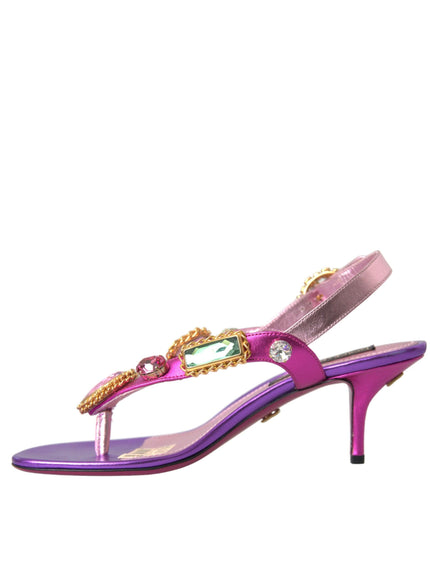 Dolce & Gabbana Crystals Embroidery T-Strap Sandals - Ellie Belle