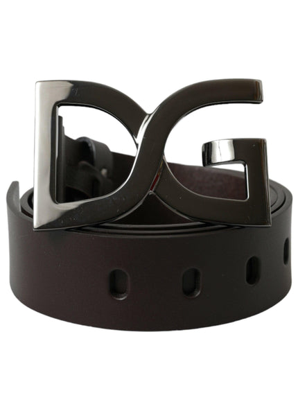 Dolce & Gabbana Dark Brown Leather DG Metal Buckle Belt - Ellie Belle