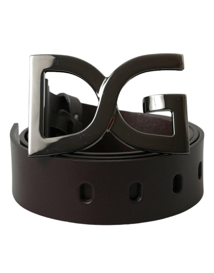 Dolce & Gabbana Dark Brown Leather DG Metal Buckle Belt - Ellie Belle