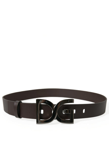 Dolce & Gabbana Dark Brown Leather DG Metal Buckle Belt - Ellie Belle