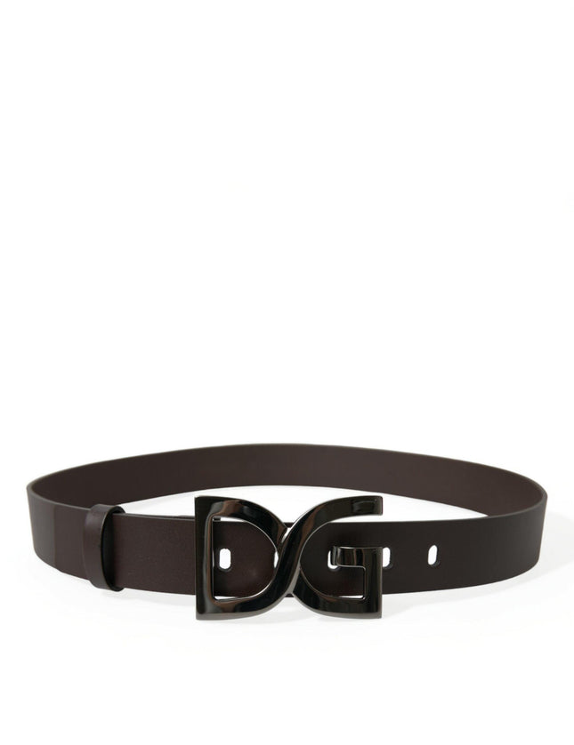 Dolce & Gabbana Dark Brown Leather DG Metal Buckle Belt - Ellie Belle