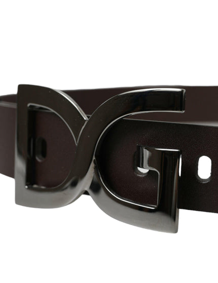 Dolce & Gabbana Dark Brown Leather DG Metal Buckle Belt - Ellie Belle