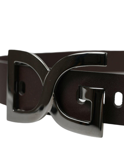 Dolce & Gabbana Dark Brown Leather DG Metal Buckle Belt - Ellie Belle